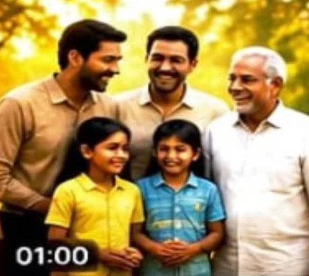 Three generations of a family smiling together